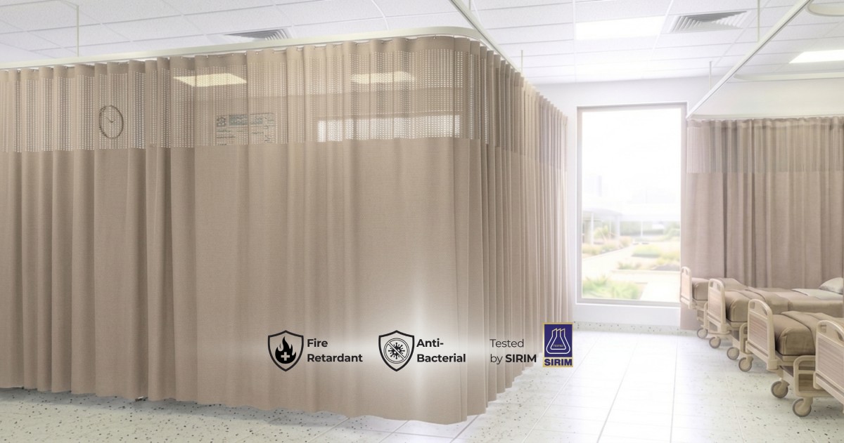Medical curtain track in a hospital ward
